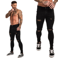Load image into Gallery viewer, GINGTTO Jeans Men Elastic Waist Skinny Jeans Men 2020 Stretch Ripped Pants Streetwear Mens Denim Jeans Blue