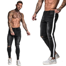 Load image into Gallery viewer, GINGTTO Jeans Men Elastic Waist Skinny Jeans Men 2020 Stretch Ripped Pants Streetwear Mens Denim Jeans Blue