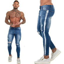 Load image into Gallery viewer, GINGTTO Jeans Men Elastic Waist Skinny Jeans Men 2020 Stretch Ripped Pants Streetwear Mens Denim Jeans Blue