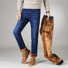 Load image into Gallery viewer, Winter Thermal Warm Flannel Stretch Jeans Mens Winter Quality Famous Brand Fleece Pants Men Straight Flocking Trousers Jean Male