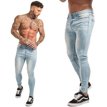 Load image into Gallery viewer, GINGTTO Jeans Men Elastic Waist Skinny Jeans Men 2020 Stretch Ripped Pants Streetwear Mens Denim Jeans Blue
