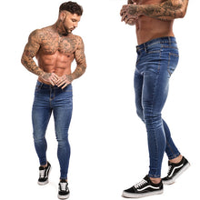 Load image into Gallery viewer, GINGTTO Jeans Men Elastic Waist Skinny Jeans Men 2020 Stretch Ripped Pants Streetwear Mens Denim Jeans Blue
