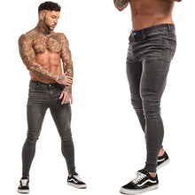 Load image into Gallery viewer, GINGTTO Jeans Men Elastic Waist Skinny Jeans Men 2020 Stretch Ripped Pants Streetwear Mens Denim Jeans Blue
