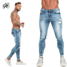 Load image into Gallery viewer, GINGTTO Jeans Men Elastic Waist Skinny Jeans Men 2020 Stretch Ripped Pants Streetwear Mens Denim Jeans Blue

