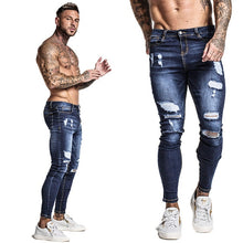 Load image into Gallery viewer, GINGTTO Jeans Men Elastic Waist Skinny Jeans Men 2020 Stretch Ripped Pants Streetwear Mens Denim Jeans Blue
