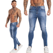 Load image into Gallery viewer, GINGTTO Jeans Men Elastic Waist Skinny Jeans Men 2020 Stretch Ripped Pants Streetwear Mens Denim Jeans Blue
