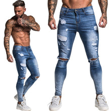 Load image into Gallery viewer, GINGTTO Jeans Men Elastic Waist Skinny Jeans Men 2020 Stretch Ripped Pants Streetwear Mens Denim Jeans Blue
