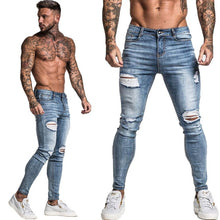 Load image into Gallery viewer, GINGTTO Jeans Men Elastic Waist Skinny Jeans Men 2020 Stretch Ripped Pants Streetwear Mens Denim Jeans Blue

