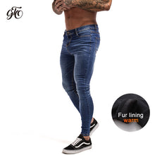 Load image into Gallery viewer, GINGTTO Jeans Men Elastic Waist Skinny Jeans Men 2020 Stretch Ripped Pants Streetwear Mens Denim Jeans Blue
