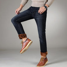 Load image into Gallery viewer, Winter Thermal Warm Flannel Stretch Jeans Mens Winter Quality Famous Brand Fleece Pants Men Straight Flocking Trousers Jean Male
